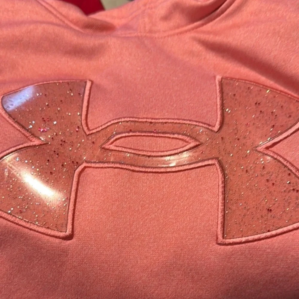 Under Armour Kids Peach Pink Sparkle Logo Hoodie Sweatshirt Size YSM Small EUC